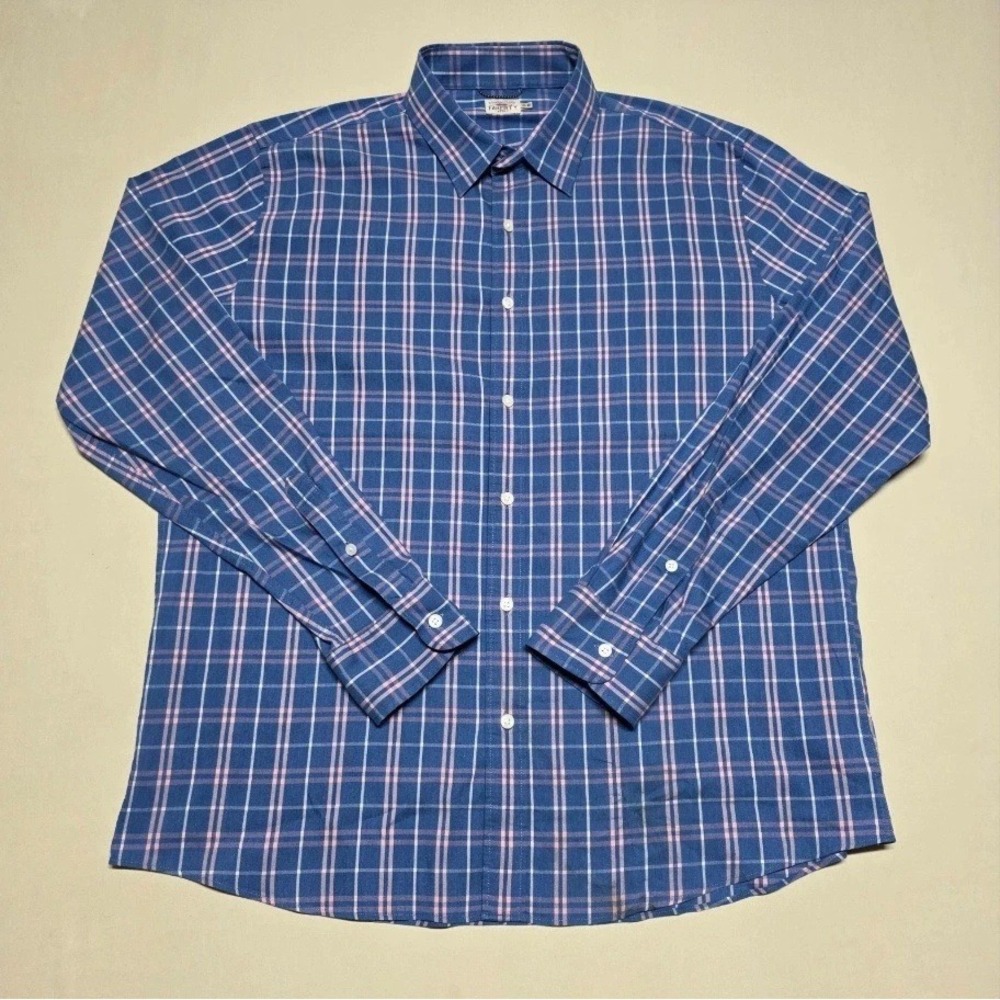 Faherty Mens XL Blue Pink Plaid Long Sleeve Button Up Shirt Cotton Regular Fit